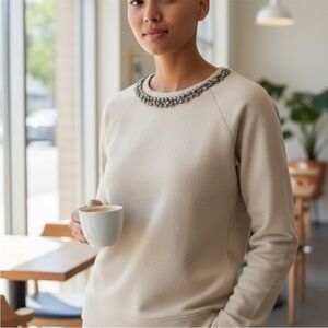 J. Crew Cream Embellished Sweatshirt